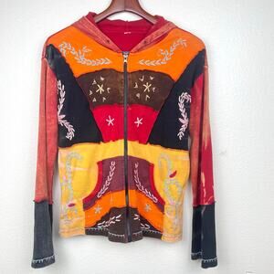 Vintage Y2K‎ 90s Womens Hoodie Top Sz M Patchwork Embroidered Whimsigoth Phoebe